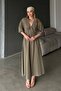 Elastic Waist Lace Detailed Half Sleeve Muslin Dress Khaki 9331-E - 4