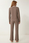 Buttoned Ribbed Knitted Cardigan Pajama Set Lrn0017 Beige - 5