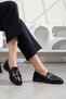 Premium Masculine: Gold Buckled Black & Brown Patent Leather and Suede Textured Women's Loafers Collection - 2