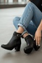 Rober Black Buckle Leather (5 cm Heeled) Daily Use Women's Boots - 7