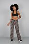 Mink Ethnic Patterned Stripe Detailed Wide Leg Trousers