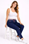 Women's Plus Size Laci, Ankle Length, Ribbed Detailed Waist, Front Decorative Pocket, Bengaline Fabric Trousers 65N39456 - 4