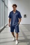 Men's Navy Blue Bürümcük Apaj Collar T-Shirt Shorts Set - 3