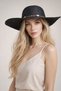 Straw Black Hat for Women – Wide Brim Beaded Seashell Detail Summer Beach Hat - 5