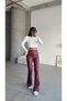 Double Button Leather Spanish Flare Trousers Burgundy - Burgundy - 3