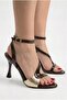 Women's Metallic Silver Design Crocodile Detailed Thin High Heeled Evening Dress Shoes - 6