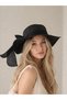 Women's Black Straw Hat with Ribbon and Black Ribbon Bow Detail Summer Beach Hat