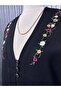 Steel Mesh 3-Button Colorful Floral Embroidered Slit Mother's Tunic Vest Black - 5