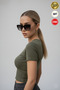 Women's Khaki Green Crew Neck Lycra Short Sleeve Body Crop Blouse - 2