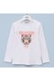 Girl's Aslan Printed Long Sleeve Slim S Single Jersey Tshirt - 31586 - White - 4