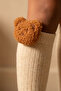 Girl's Beige Melange Knee-Length School Socks with Teddy Bear Accessories - 4