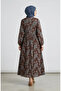 Shawl Patterned Elastic Waist Dress 71287-02 Brown - 3