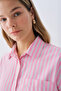 Women's Pink Striped Oversize Single Pocket Long Sleeve Shirt - 4