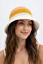 Women's Yellow Transitional Straw Weave Bucket Hat Bohemian Style Beach and Sun Hat - 3