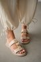 Celvain Adjustable Gold Buckle Detailed Double Strap Women's Sandals - Ecru - 2