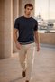 Dale Striped Cuff Crew Neck Slim Knitwear Knitted Regular Fit Men's T-Shirt - Navy Blue - 6