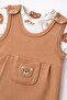 Baby Boy Süzene Teddy Bear Short Sleeve Snap-On Bodysuit & Ribbed Salopet Jumpsuit & Socks 3-Piece Set 3-6-9 - 4