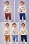 Baby Boy Teddy Bear Toy Bear Front-Back Printed 2-Piece Tracksuit Set – Transitional 2-Thread Bottom Top Set - 6