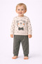 Baby Boy Bow Tie and Teddy Bear Patterned Top and Bottom Set 2 Yarns Without Drawstring Seasonal Tracksuit Set 3-12 Months