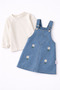 Baby Girl Daisy Embroidered Heart Stretchy Denim Look Jumpsuit & Long Sleeve Badi Set – Set of 2 6 Months–2 Years - 4