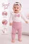 Heart patterned bow baby girl 3-piece set (snap-on bodysuit+bottom+bandana) 0-3 months/3-6 months - 2