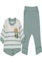 Baby Boy Set Teddy Bear Embroidered Seasonal Long Sleeve Crew Neck Striped Set - 3