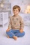 Geometric Bear Seersucker Embossing Printed Baby Boy Set – Transitional Sweatshirt and Sweatpants 2-Piece - 4
