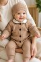 Baby boy 3-piece set waffle fabric hat+bottom snap bodysuit+jumpsuit set 0-3-6-9-12 months old
