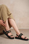 Women's Black Gold Detailed Metal Accessory Soft Comfortable Sole Daily Sandals - 2