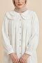 Baby collar lace pearl and stone detailed lined linen shirt - white - 2