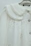 Baby collar lace pearl and stone detailed lined linen shirt - white - 5