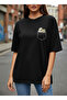 Women's Daisy and Mushroom Printed T-Shirt with Pocket Look, 100% Cotton, Oversize - 2