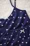 Women's Navy Blue Hearted Rope Strap Shorts Pajama Set with Lace Detail - 3