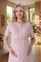 New Season Powder Jacquard Summer Lace Shawl Collar Full Length Buttoned Maternity Dressing Gown Nightgown Set - 6