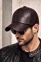 Men's Dark Brown Leather Hat with Curved Visor Adjustable Sports Casual Baseball Cap - 8