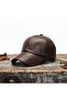 Men's Dark Brown Leather Hat with Curved Visor Adjustable Sports Casual Baseball Cap - 3