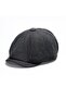 Unisex Black Herringbone Cap Hat Vintage British Style 8-Slice Newsboy Cap - 2