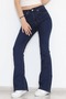 Women's Spanish High Waist Colorfast Medium Blue Washed Denim Trousers Gathering Flara Jean - 3