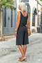 Women's Black Pocketed Double-Legged Long Linen Bermuda Shorts 2912308 - 3