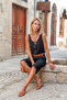 Women's Black Pocketed Double-Legged Long Linen Bermuda Shorts 2912308 - 2