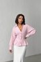 Women's Candy Pink Waist-Slit Shirt with Pleated Detail and Stylish Buttons V-Neck Shirt - 4