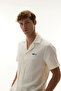 Men's Ecru Embroidered Resort Collar Linen Blend Short Sleeve Shirt