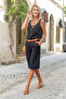Women's Black Pocketed Double-Legged Long Linen Bermuda Shorts 2912308