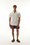 Men's Ecru Embroidered Resort Collar Linen Blend Short Sleeve Shirt - 4
