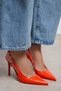 Ladonia Orange Patent Leather Back Open Buckle Detail Women's Heeled Shoes - 3