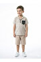 Boy's Summer 2-Piece Top and Bottom Set (T-Shirt + Shorts) 4-8 Years 6616 Beige