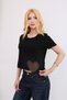 Laser Heart Mesh Cut Detailed Crystal Stone Short Cotton Stylish Black Women's Short Sleeve T-Shirt - 5