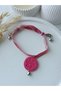 Pink Polymer Clay Dog Cat Collar with Bell Small Breed Pet Paw Velvet Ribbon Pendant Adjustable Size - 2