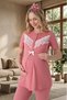 New Season Pomegranate Flower Maternity Summer Elegant Lace Design Short Sleeve Dressing Gown Pajama Set - 8