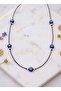 Gold Detailed Black String Adjustable Minimal Necklace with Glass Evil Eye Beads - 3